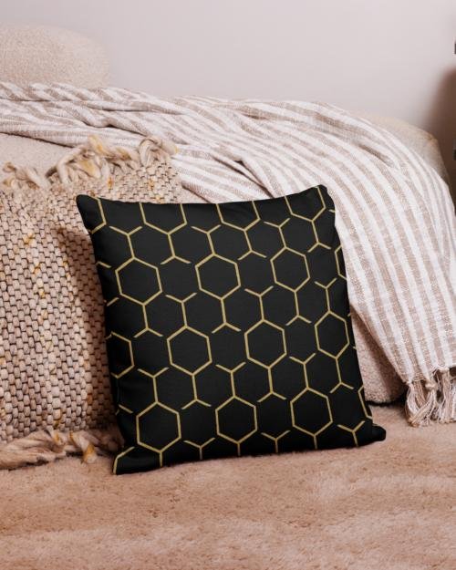 Talishén: Steel Spine Hex Pattern – Premium Pillow – Black & Gold