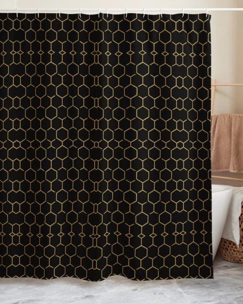 Talishén: Steel Spine Hex Pattern – Shower curtain – Black & Gold