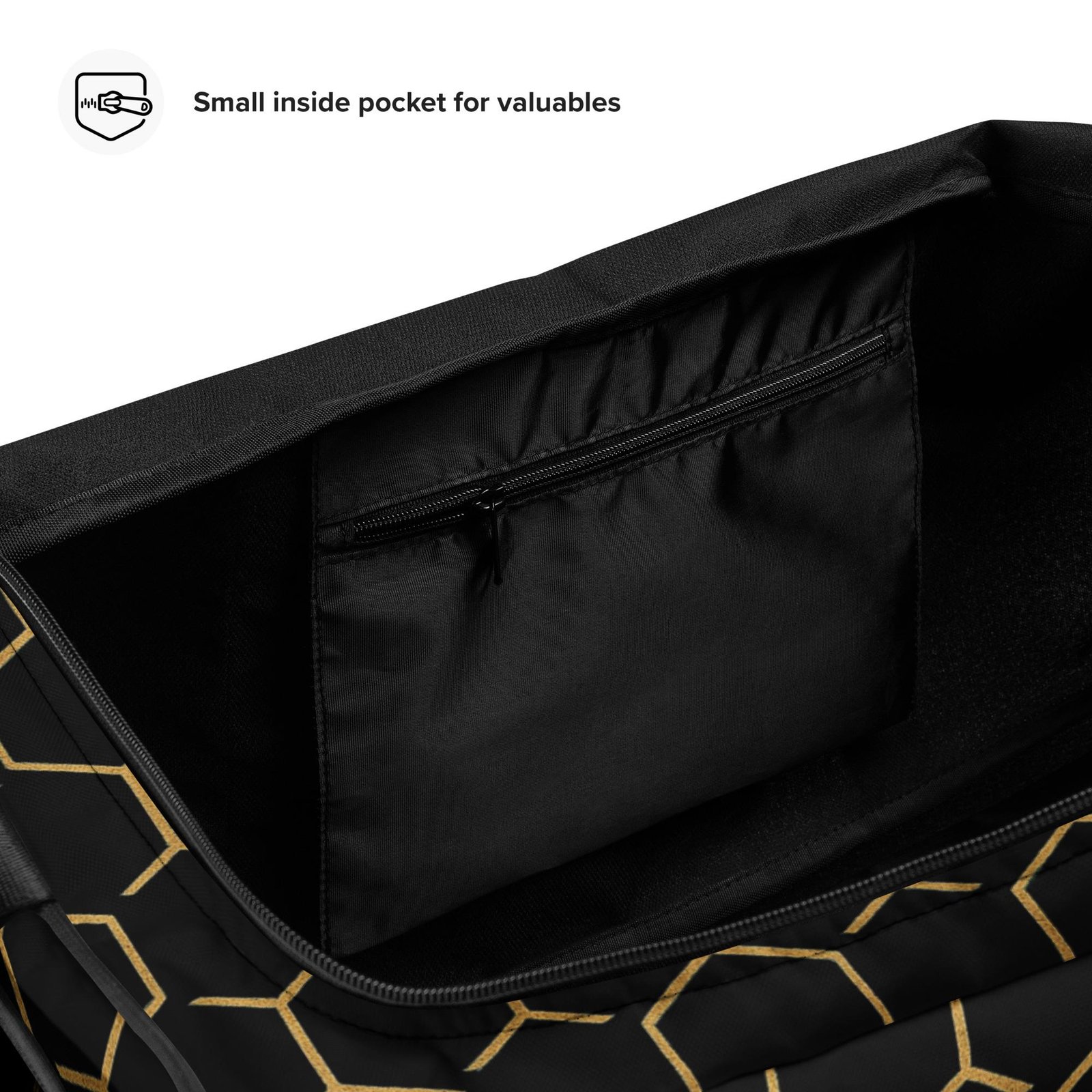 Talishén: Steel Spine Hex Pattern – Duffle Bag – Black & Gold - Image 2