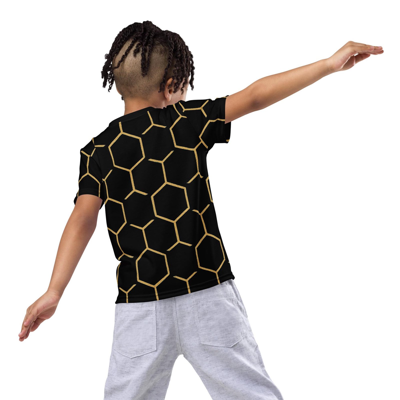 Talishén: Steel Spine Hex Pattern – Kids crew neck t-shirt – Black & Gold - Image 2