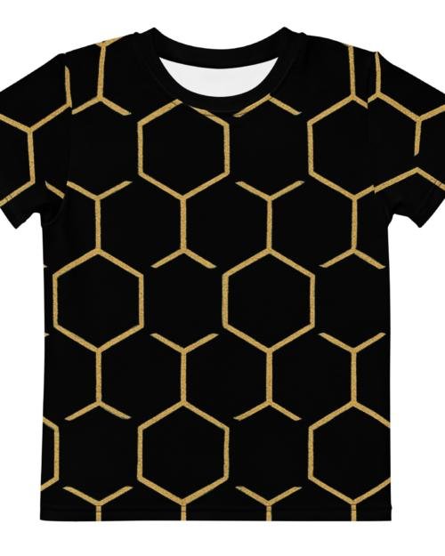 Talishén: Steel Spine Hex Pattern – Kids crew neck t-shirt – Black & Gold