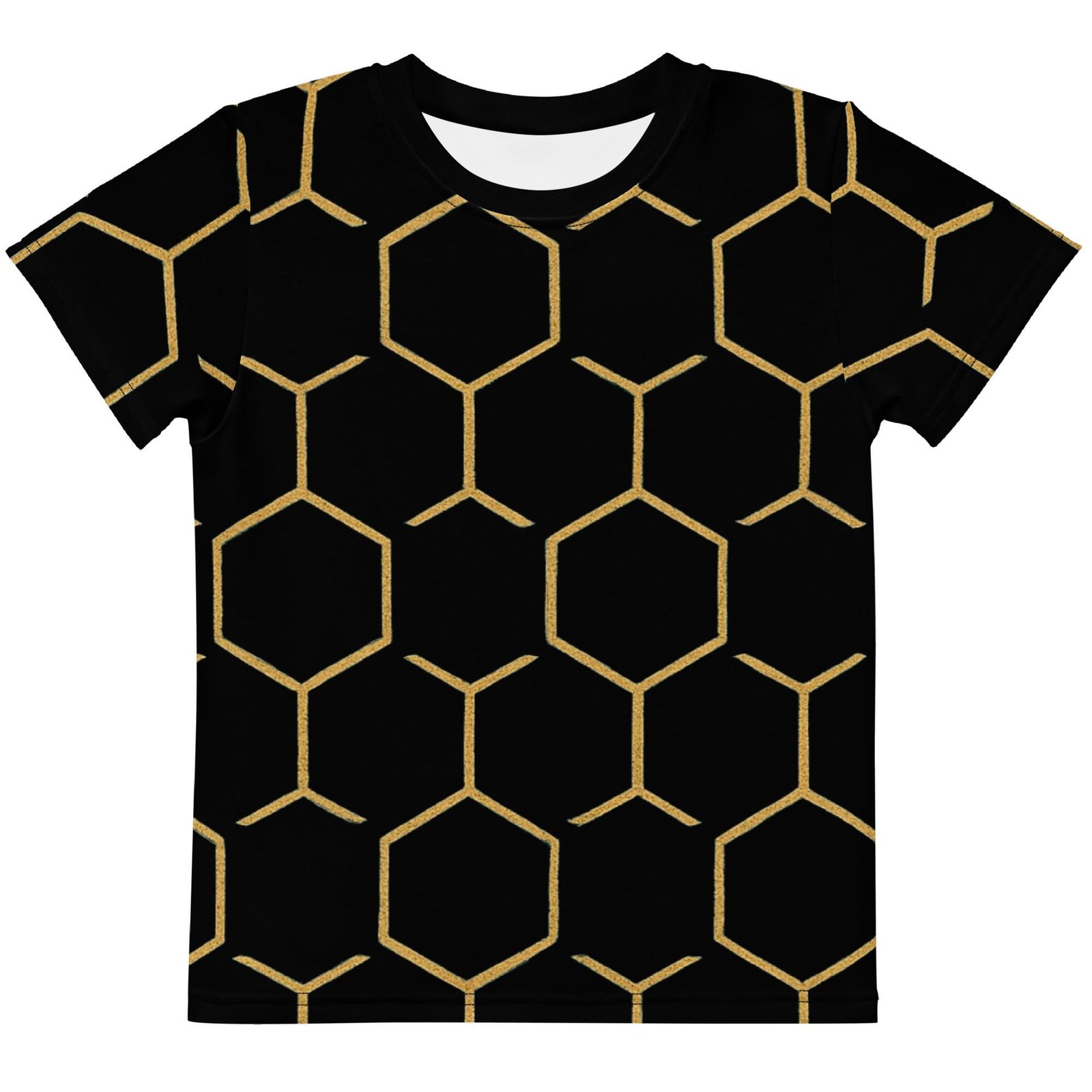 Talishén: Steel Spine Hex Pattern – Kids crew neck t-shirt – Black & Gold
