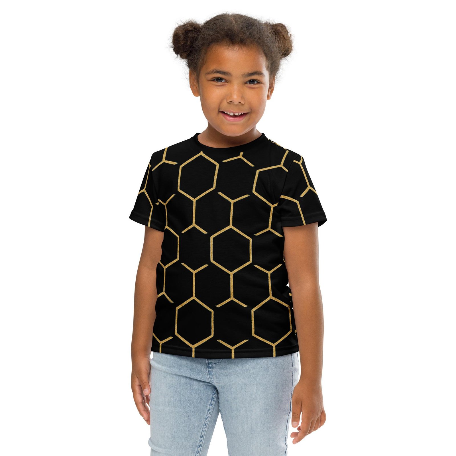 Talishén: Steel Spine Hex Pattern – Kids crew neck t-shirt – Black & Gold - Image 4