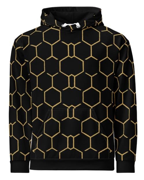 Talishén: Steel Spine Hex Pattern – Unisex Hoodie – Black & Gold